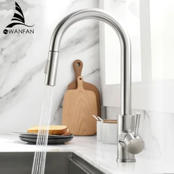 Brushed Nickel Kitchen Faucet Single Hole Pull Out Spout Kitchen Sink Mixer Tap Stream Sprayer Head Chrome/Black Mixer Tap866068