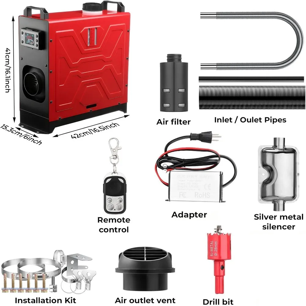 8KW 12V Diesel Air Heater APP Bluetooth & 110V AC Adapter For RVs Trucks Engineering Vehicles Boat Campers