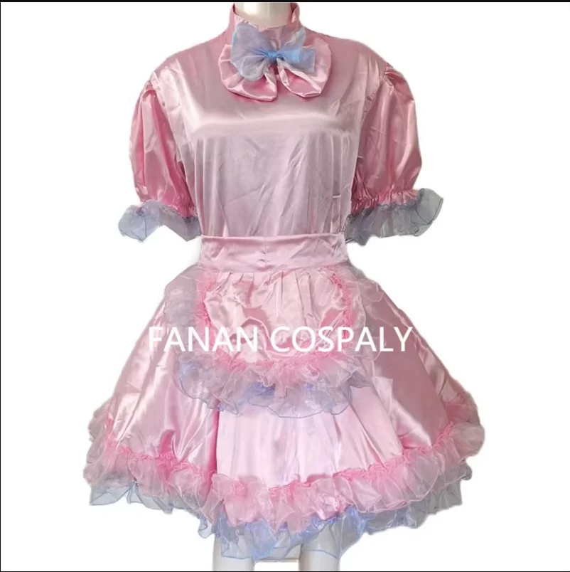 

Adult Giant Baby Sexy Girl Pink Thin Silk Sissy Short Sleeve Dress Japanese maid Role Play Customizable Lockable