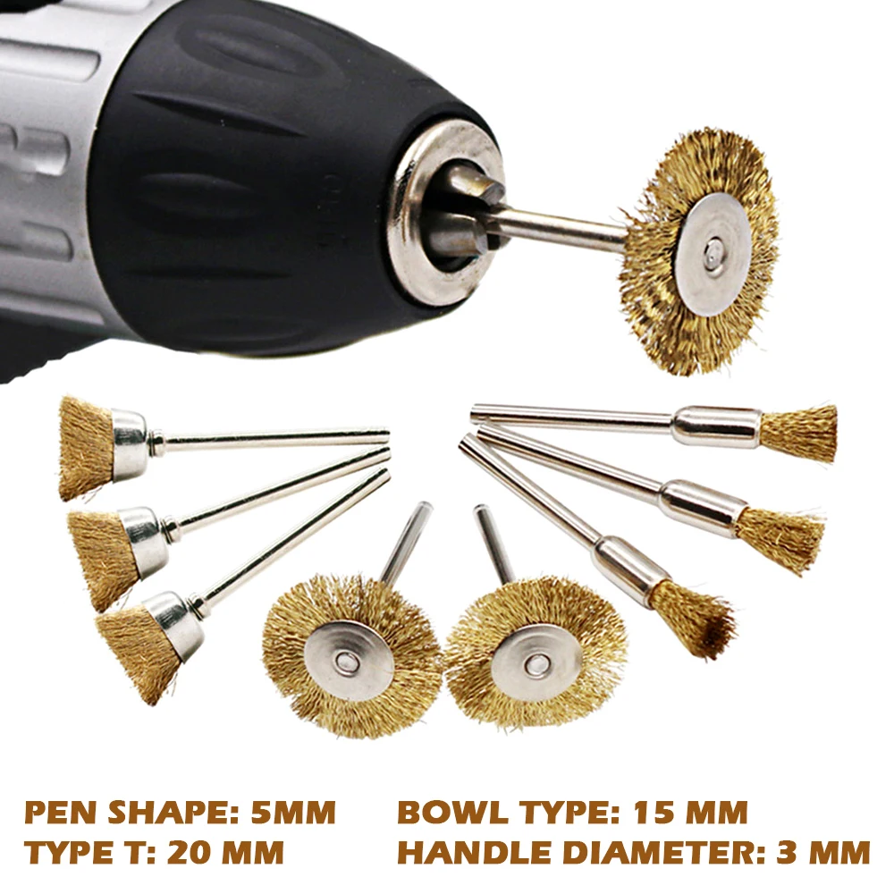 60PCS Wire Brass Wheel Brush for Dremel Rotary Tool Drill Bit Metal Rust Removal Polishing Brush Deburring T Shape Wheel Brush