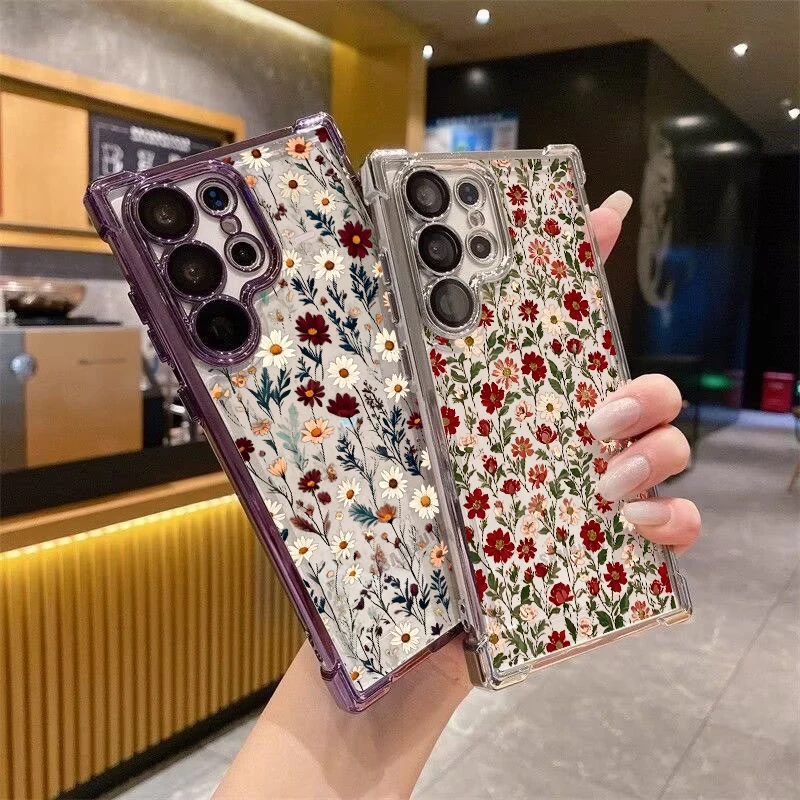 Retro Cute Flower Phone Case For Samsung Galaxy S22 S21 S20 Plus Ultra FE A14 A15 A16 A57 A37 A05 A06 A54 A24 A23 A25 A53 Cover