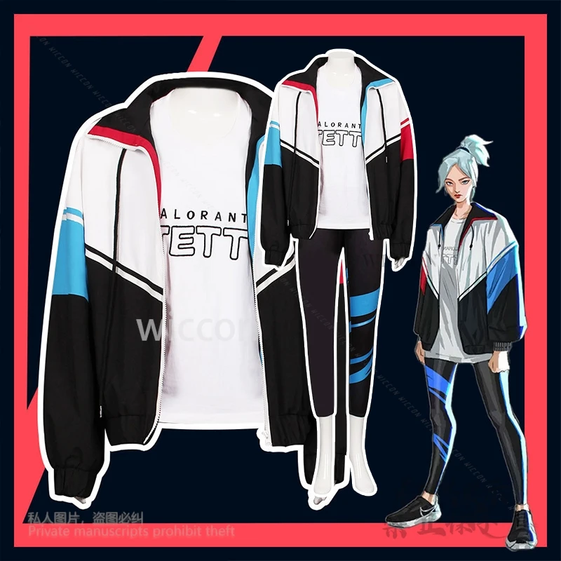 

Game Valorant Jett Cosplay Costume Wigs White Jacket Coat T-shirt Outfits Full Suit Costume Female Carnival Halloween Customized