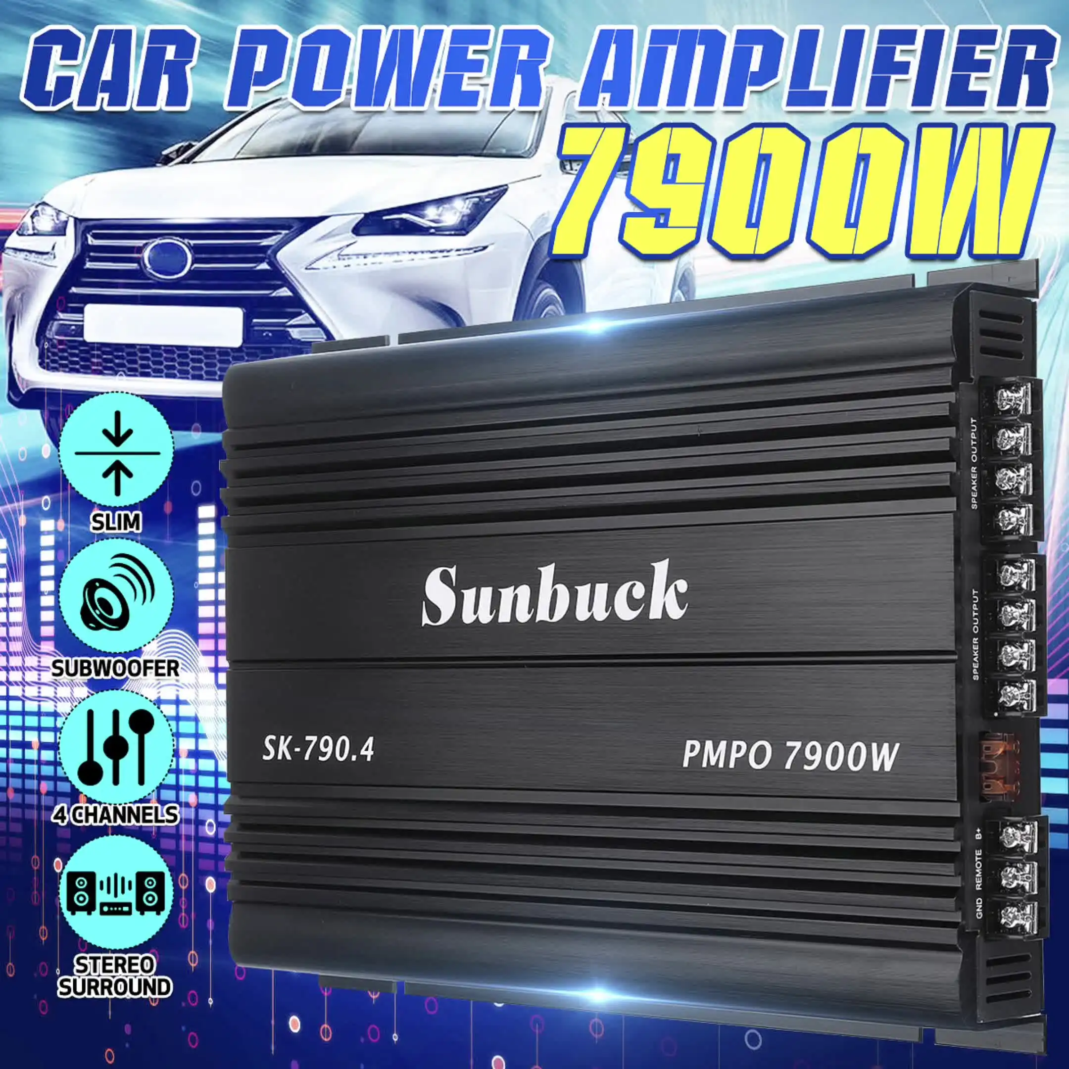 SK-790.4 4 チャンネル 12V カーパワーアンプクラス A/B デジタル