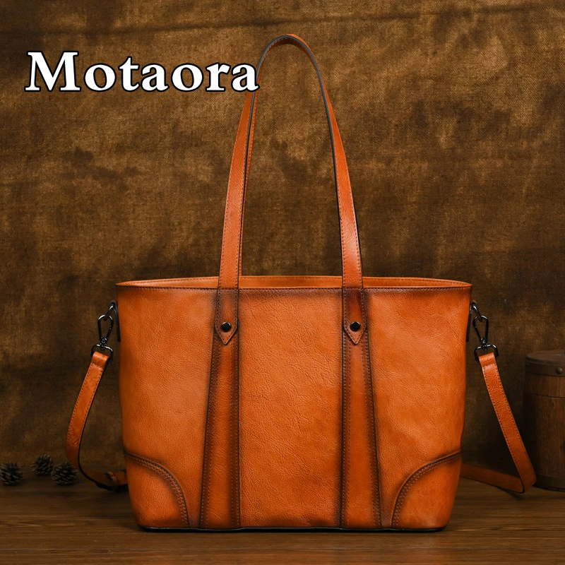 

MOTAORA Vintage Genuine Leather Shoulder Bag For Women 2024 New Cowhide Luxury Tote Handbag Female Large Capacity Crossbody Bags