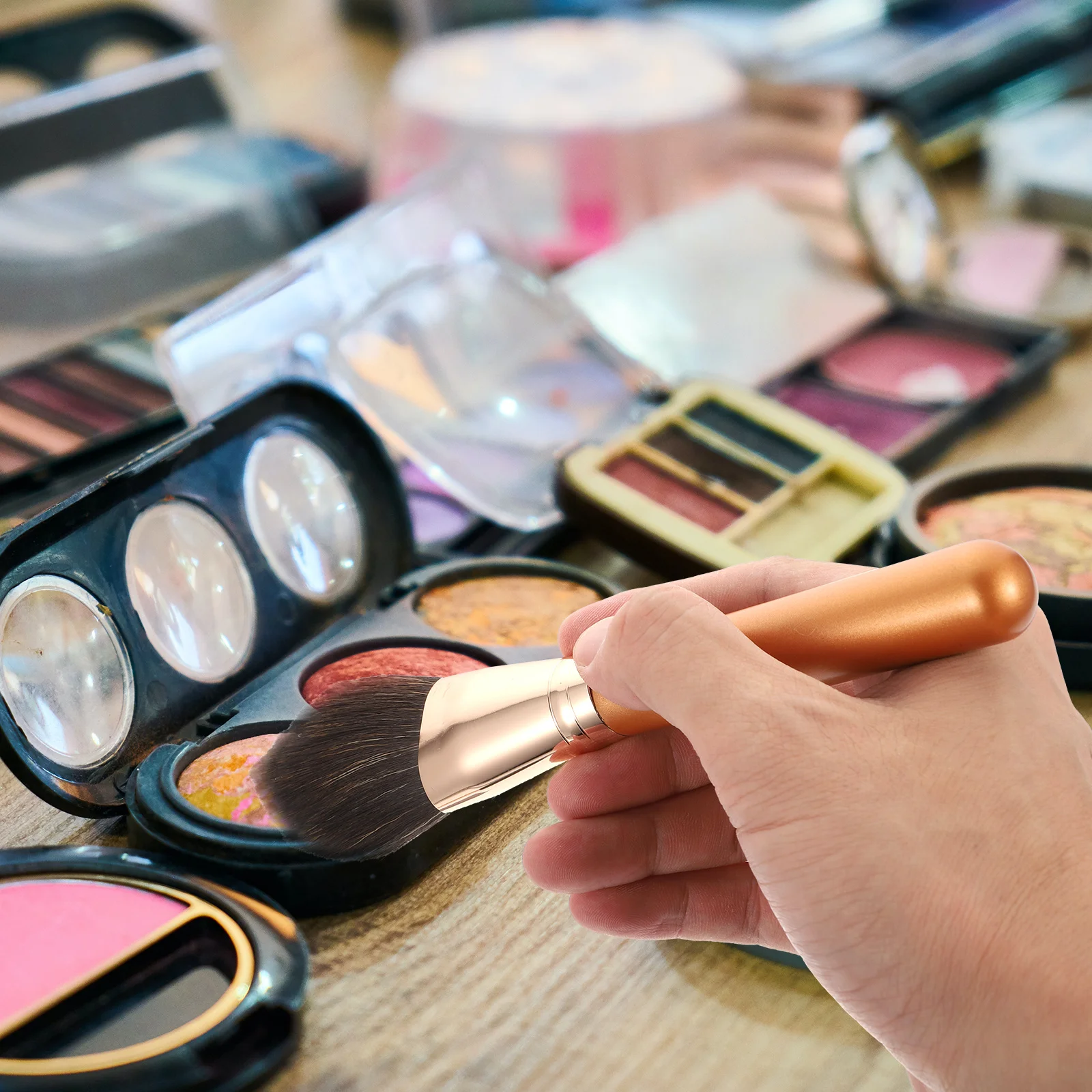 

2Pcs Double-Ended Blusher Powder Makeup Brushes Ergonomic Portable Daily Use Foundation Blending Tools Professional Face Powder