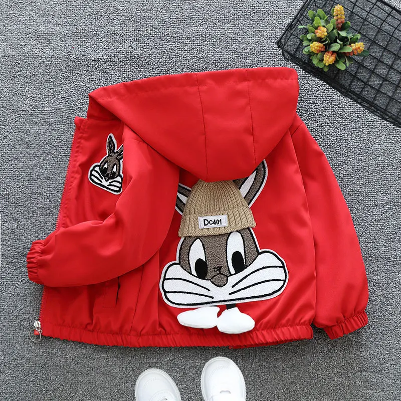 

Girl Windbreaker Casual Outerwear Kids Cartoon Lightweight Zip Hooded Jacket Boy 2024 Spring Autumn Cute Dust Coat