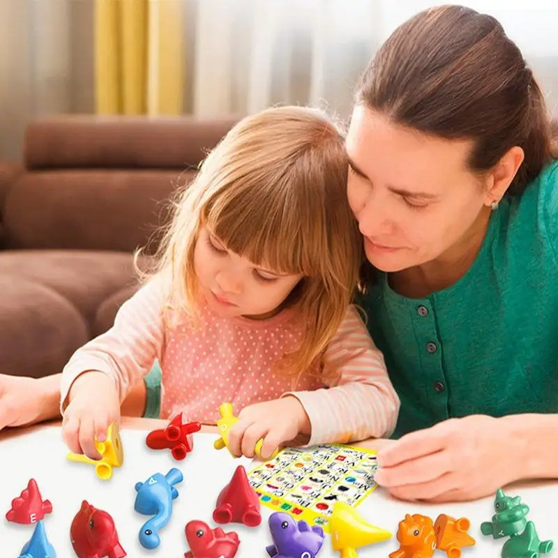1 Set Montessori per bambini Riconoscimento delle parole a colori per bambini Giocattolo di intelligenza per l'educazione precoce Nuovo abbinamento di lettere di dinosauro