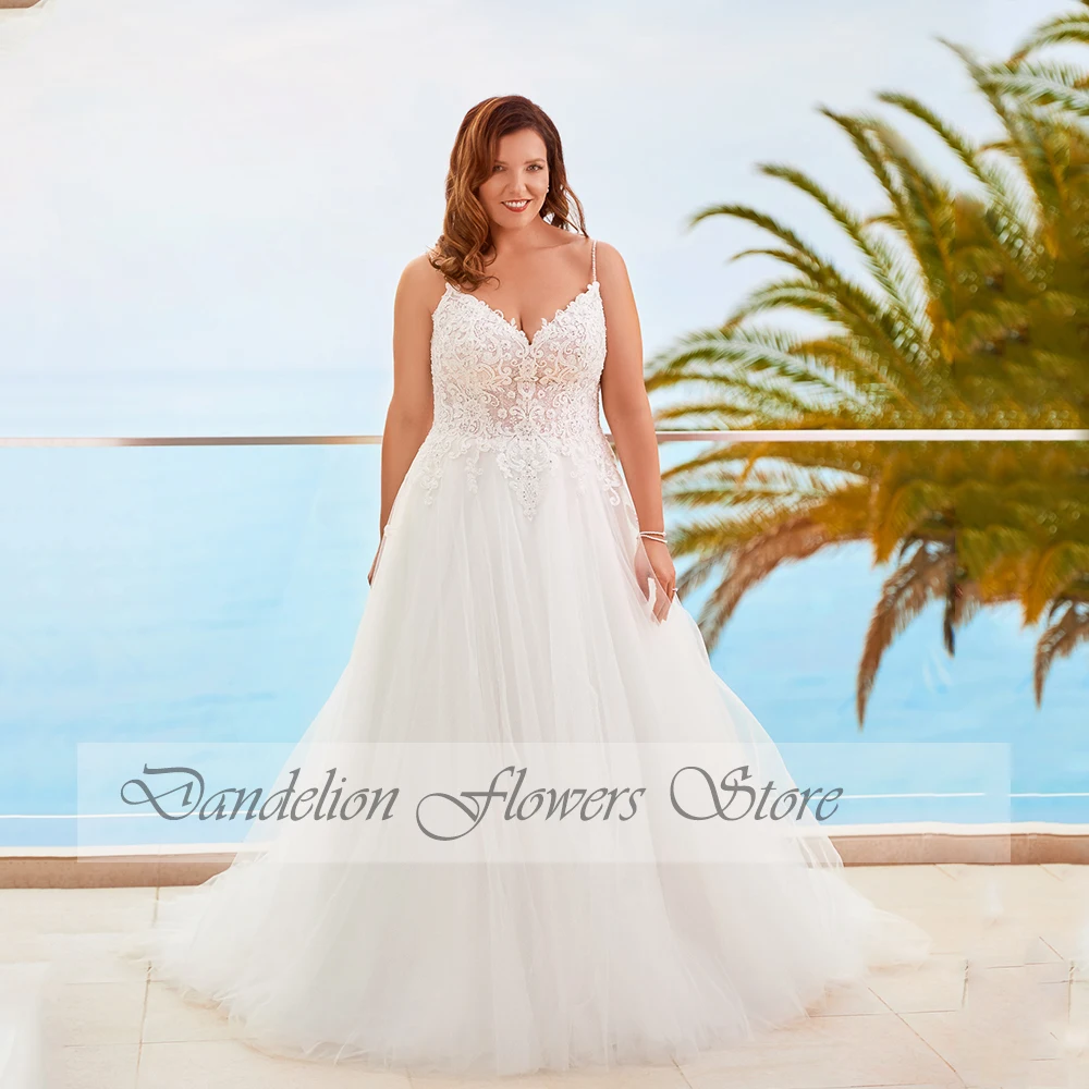 Pastrol abiti da sposa Plus Size donna 2023 scollo a v Spaghetti Strap abiti da sposa Tulle a-line Sweep Train pizzicoware 349hounse sore