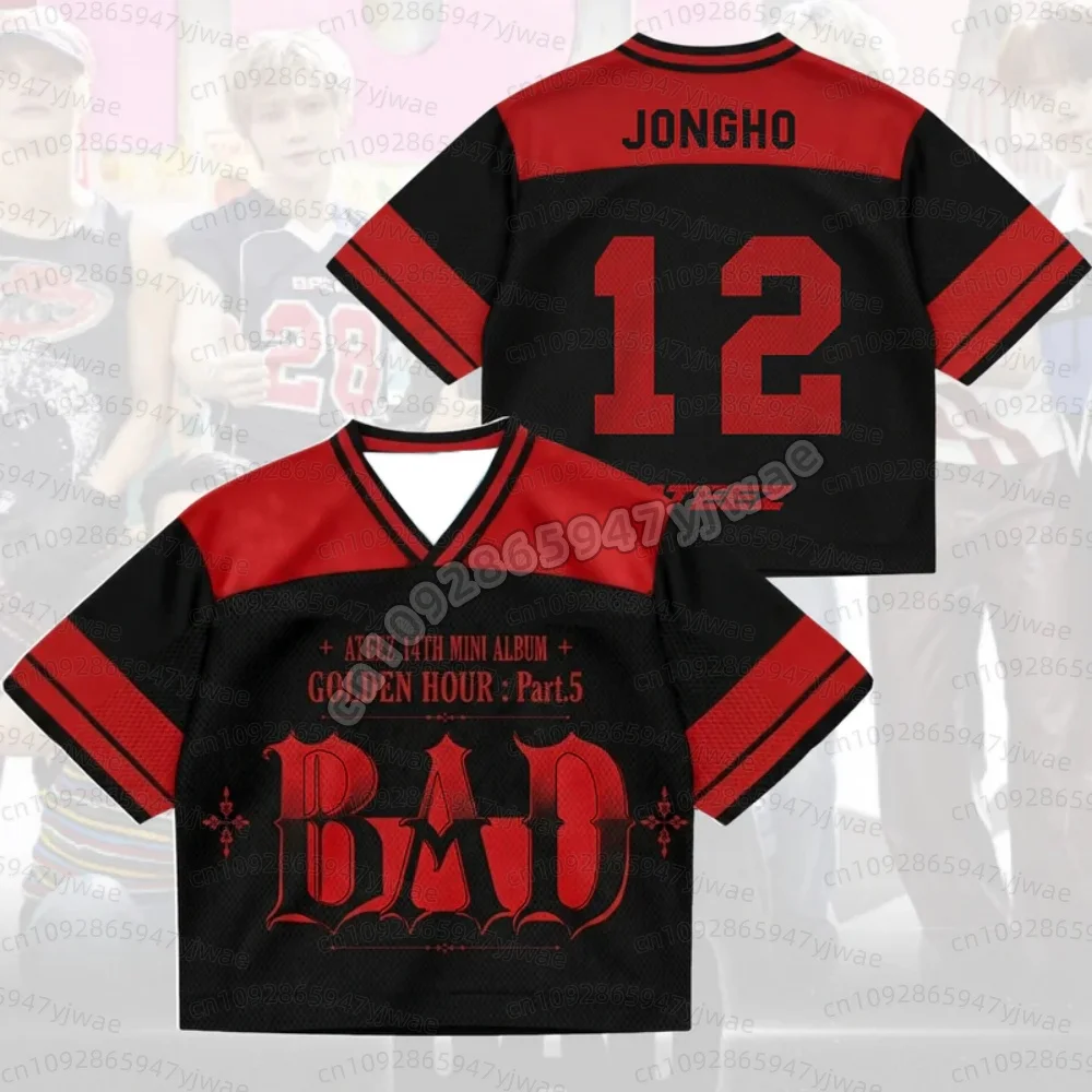Women Ateez Latest Single Bad Golden Hour Part 5 Mesh Jersey Fan Edition Gift Tee Fashion Streetwear Y2k Top Men Women T-Shirts
