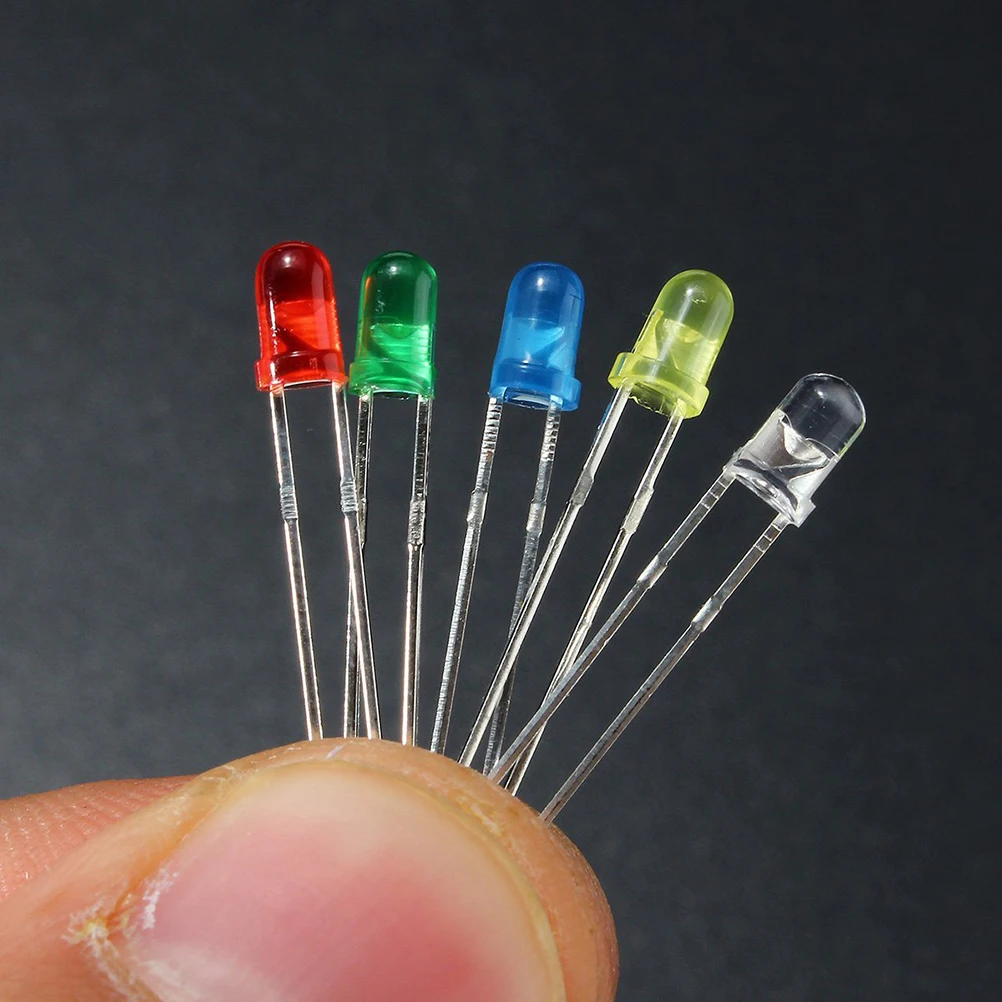 

750pcs LED Light Emitting Diodes 3mm Round Assorted Color 2pin Diffused LED Electronic Parts White Red Yellow Blue Green Box Kit