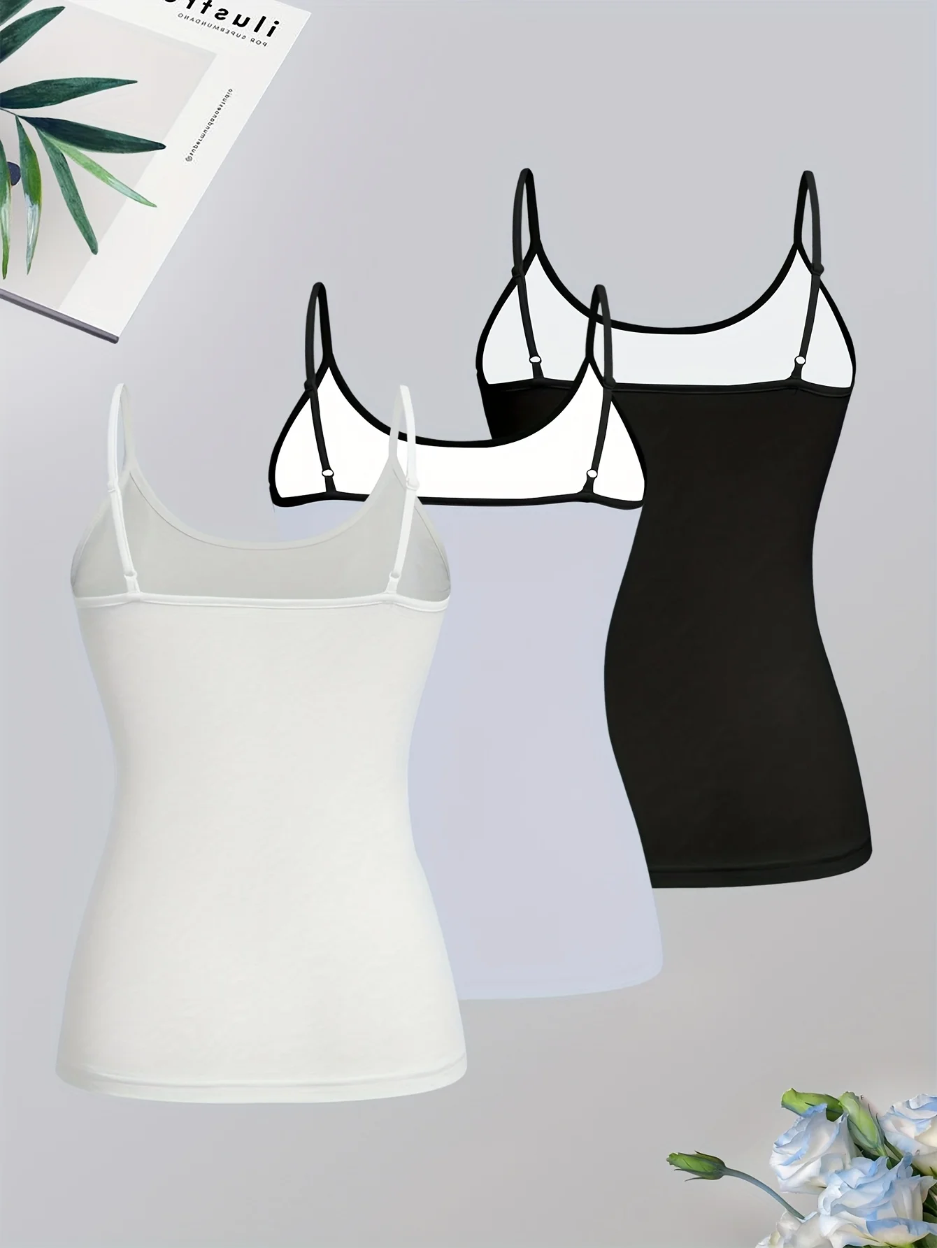 เสื้อเกาะอกหรูหรา 3 ชิ้น พร้อมสายสะพายไหล่บาง เสื้อถักแขนกุด พร้อมลายพิมพ์