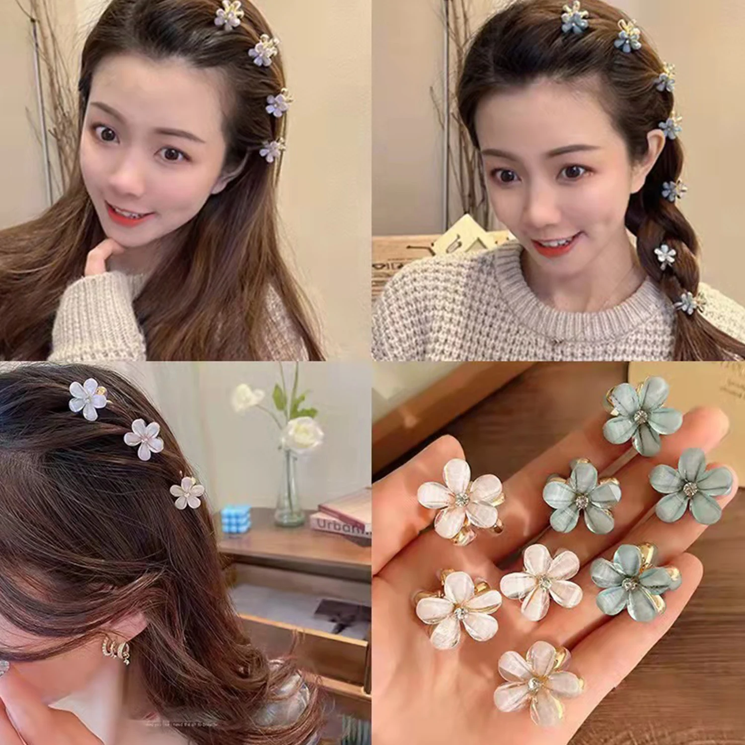 1Pcs Fashion Metal Mini Hair Claw For Women Crystal Rhinestone Flower Hair Clips Crab Hairpins Headwear Kids Hair Accessories