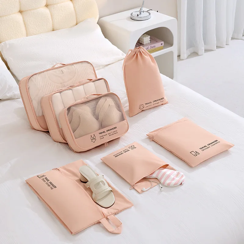 

7 Pcs/Set Pink/Blue/Grey Travel Storage Bag Large Capacity Waterproof Luggage Clothing Underwear Storage Bag Bag With Zipper