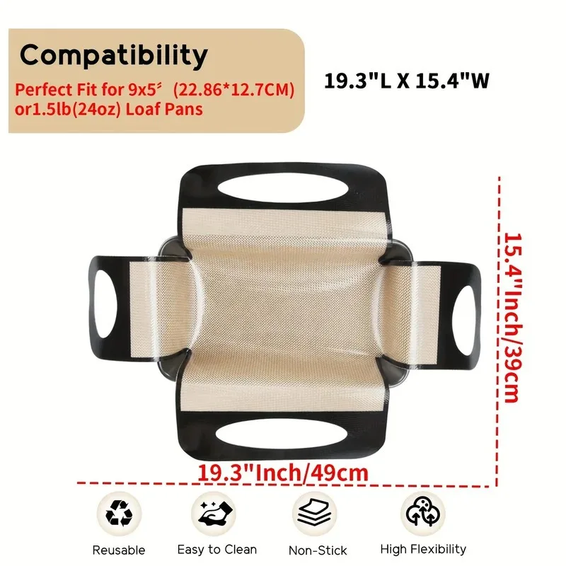 Reusable Silicone Bread Loaf Pan Liner, Food-Grade Silicone Bread Sling, Loaf Pan Lifters - Easy Clean Dough Transfer Tool