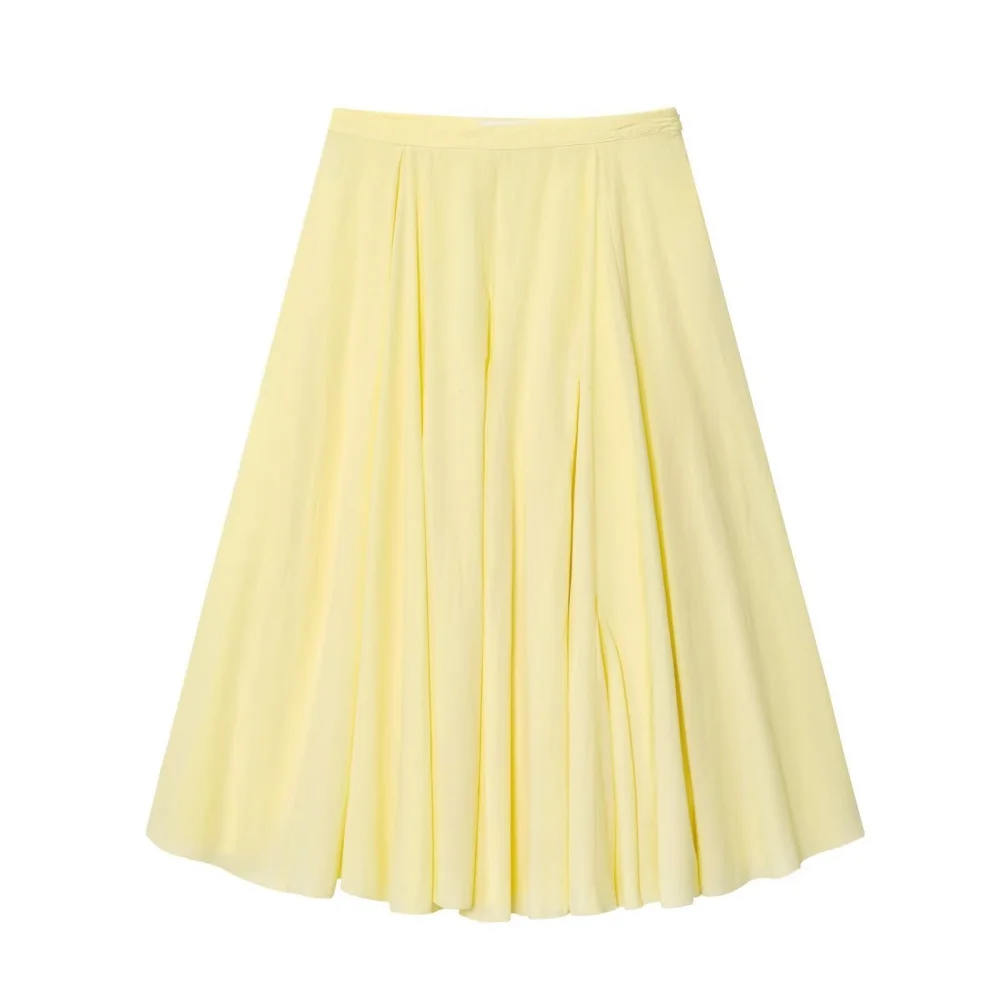 

Women's Solid Color Wide Swing Loose Midi Skirt High Waist Side Zipper Summer New Fashion Versatile Half length Skirt