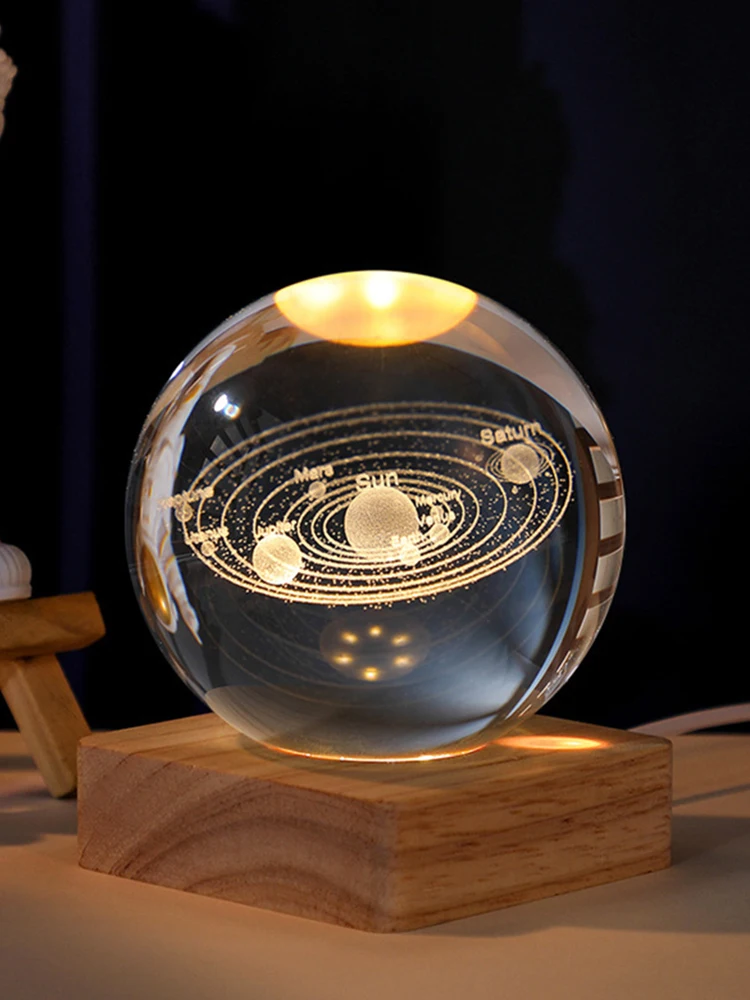 8cm Illuminated Display Base Wooden LED Display Stand with 6 LEDs Warm Light for Bedroom Office Desktop