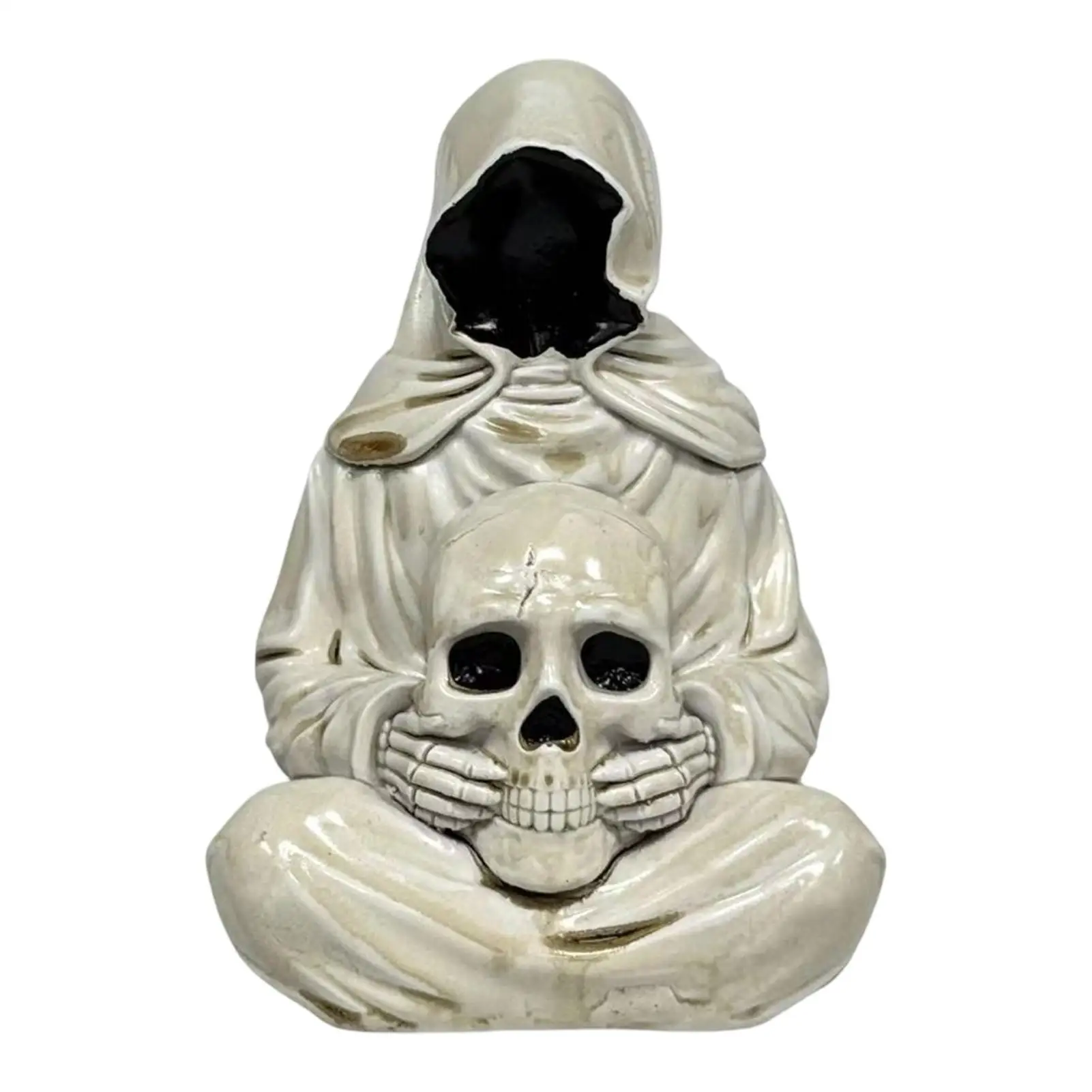Halloween Figurine Resin Reaper Skull With Light LED Halloween Figurine For Bedroom Study Room Office Desk Bookshelf Entrance