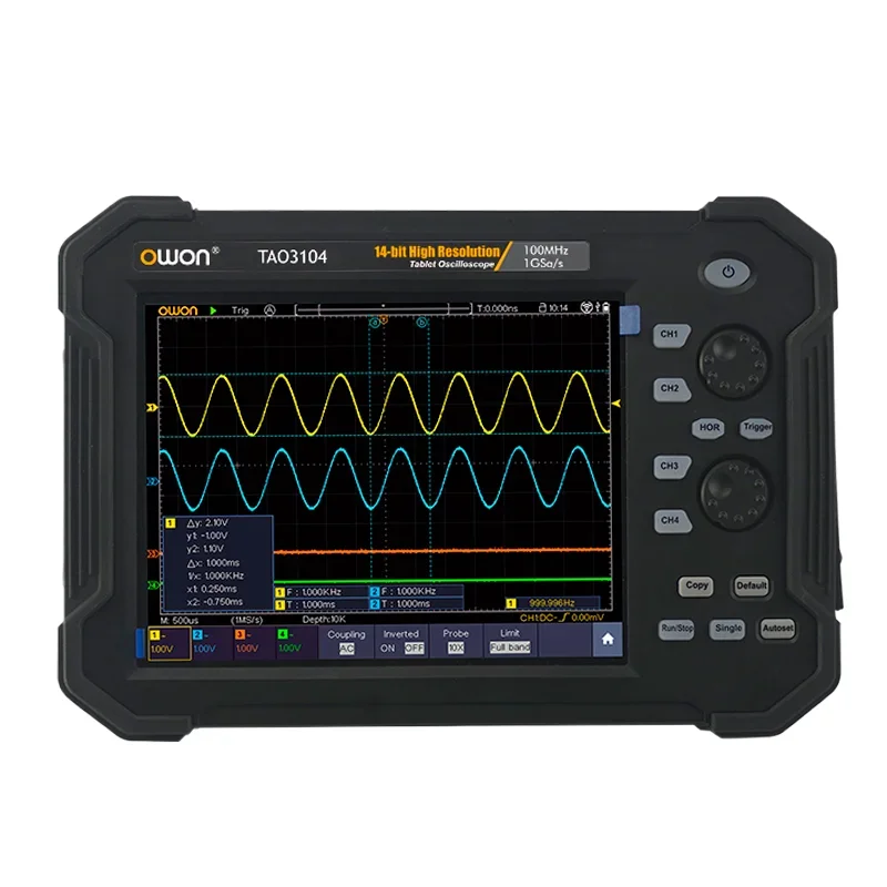OWON TAO3074 TAO3104 Handheld Digital Oscilloscope 4CH 70Mhz 100MHz 1GS/s 40M Record Length 8inch Multi- Bus Decoding Function