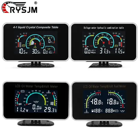 2 In 1 Car LCD Display Gauge 3 In 1 Voltmeter 4 In 1 LCD Digital Oil Pressure Gauge Fuel Level Temp Meter 1/8 NPT Press Sensor
