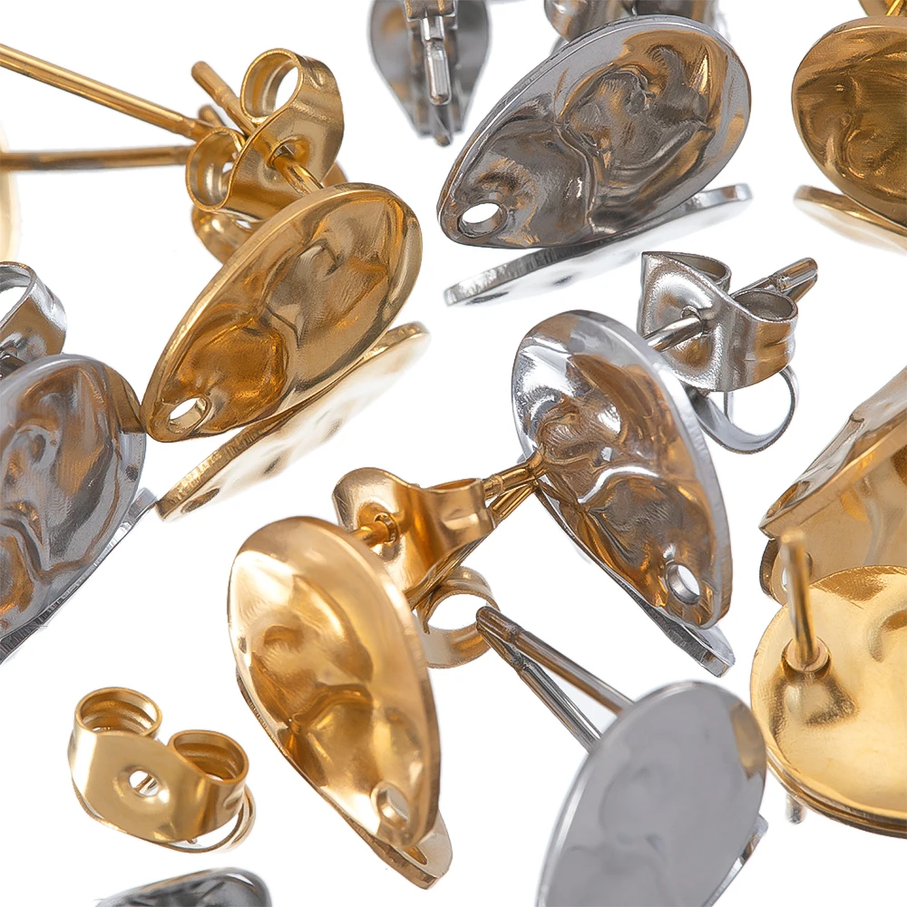 10pcs Stainless Steel Waterdrop Earring Base with Ripple Surface for DIY Pendant Earrings Jewelry Making Accessory