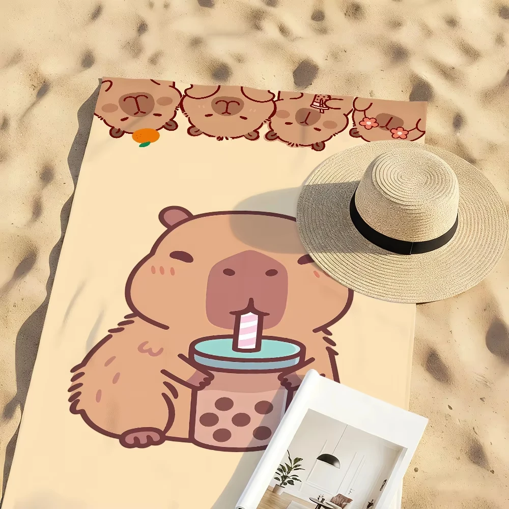 Capybara Print Quick Dry Beach Towel, Soft Absorbent Lightweight for Pool Camping Yoga Gym Swimming Vacation