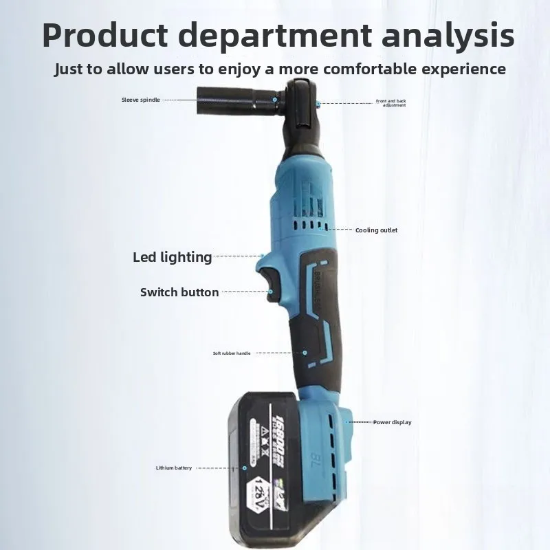 Lithium electric ratchet wrench, high-power 90-degree rechargeable high-torque auto repair angular fast truss wrench