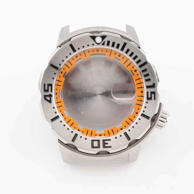Stainless Steel 42mm Hardlex Crystal Orange Monsters Mans Diver Watch Case for Seiko Mod NH35 NH36 Movements Replacement Parts