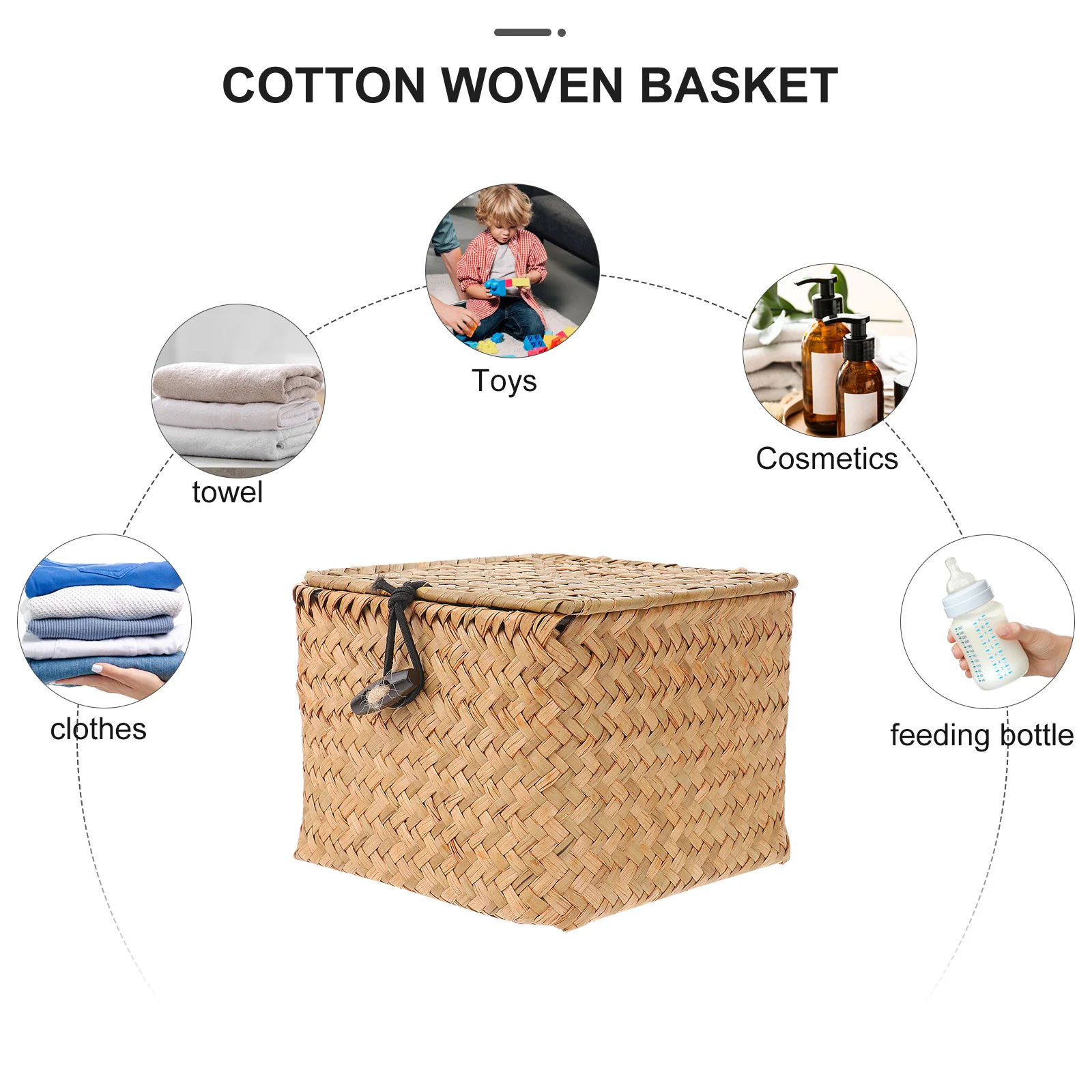 

Straw Box Square Orange Small Size Decorative Storage Holder Cattail Stem Organizer with Lid for Jewelry