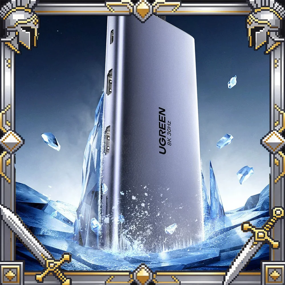UGREEN CM490 USB C Docking Station Dual HDMI DisplayPort 8K 30Hz Quad Display 10Gbps USB Gigabit Ethernet 100W PD.