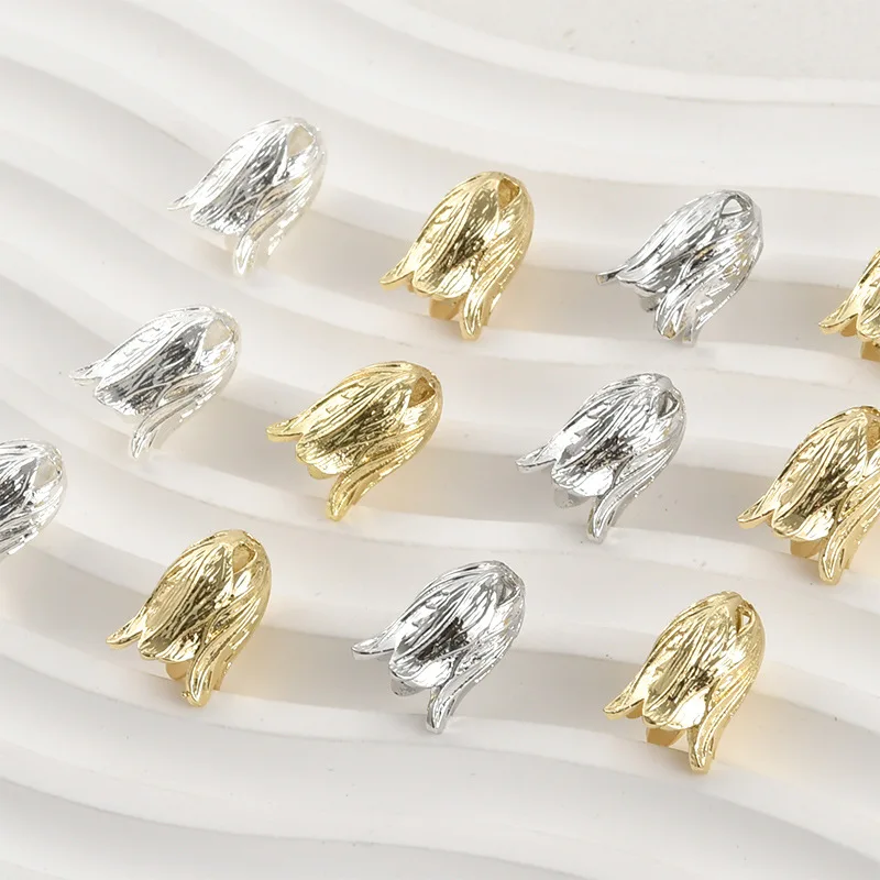 Copper-plated 14k Gold Color-preserving Tulip Bud Stamen Straight-hole Hat Cover Pendant DIY Handmade Beaded Jewelry Accessories