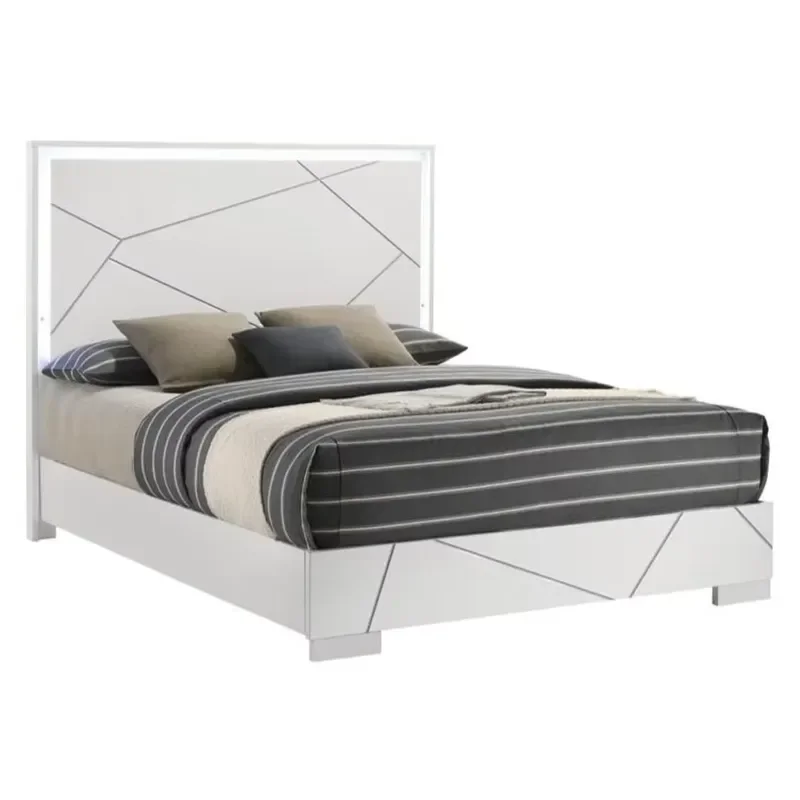 4 Piece King Bedroom Set High Gloss Bed Dresser Nightstand 5 Sets Modern Furniture Suite White Black Gray Home Decor