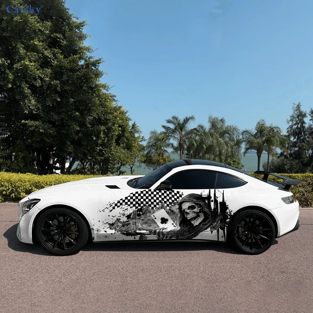 Hat Skeleton Poker Mosaic Car Vinyl Wraps Decal Self-adhesive PVC Sticker Suitable for Trucks SUV Decor Auto Accessories Gift