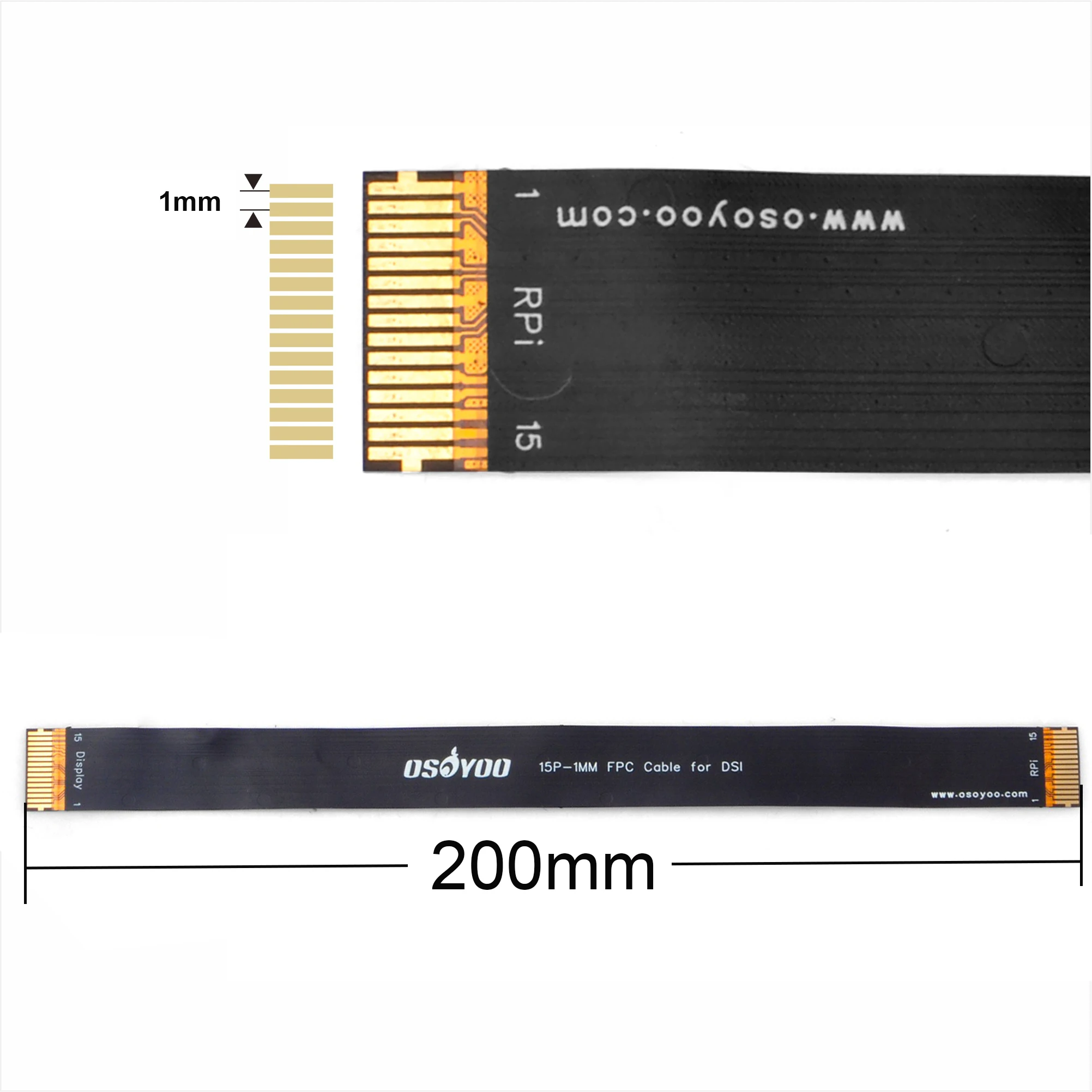 OSOYOO-Extension de ruban flexible pour Raspberry Pi, 15 broches, jeu de pas de 1mm, 8 pouces, 200mm, film de couverture, haute précision,