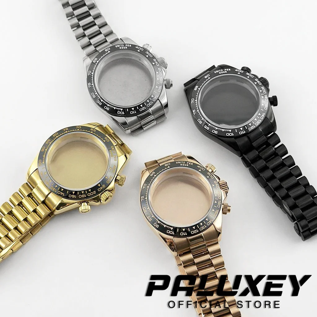 40mm Watch Case Presidential Bracelet Stainless Steel Chronograph Indices Sapphire Crystal Waterproof For VK63 VK63A Movement