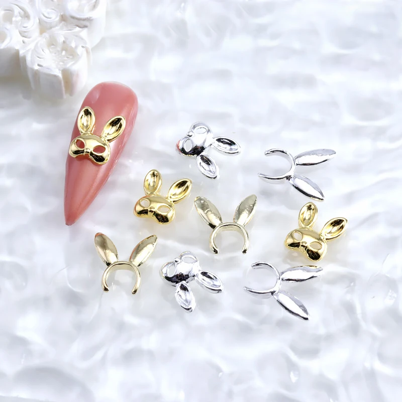 20Pcs Rabbit Mask Ears Nails Charms Alloy Gold Silver Metal Nails Decorations Rivet Jewelry Accessories 3D Manicure Accessories
