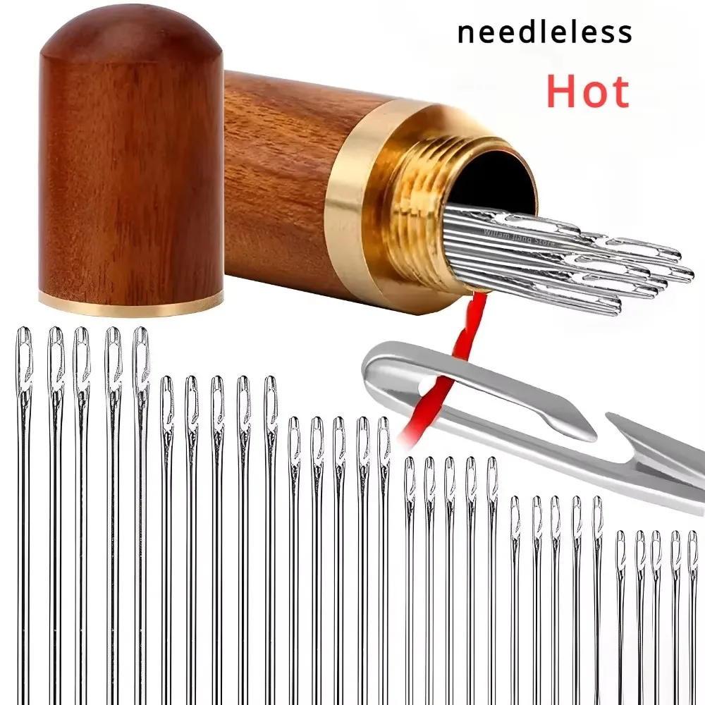 12/24Pcs Side Hole Blind Sewing Needles Stainless Steel Elderly Needles Hand Sewing Stitching Pin DIY Home Self Threading Needle