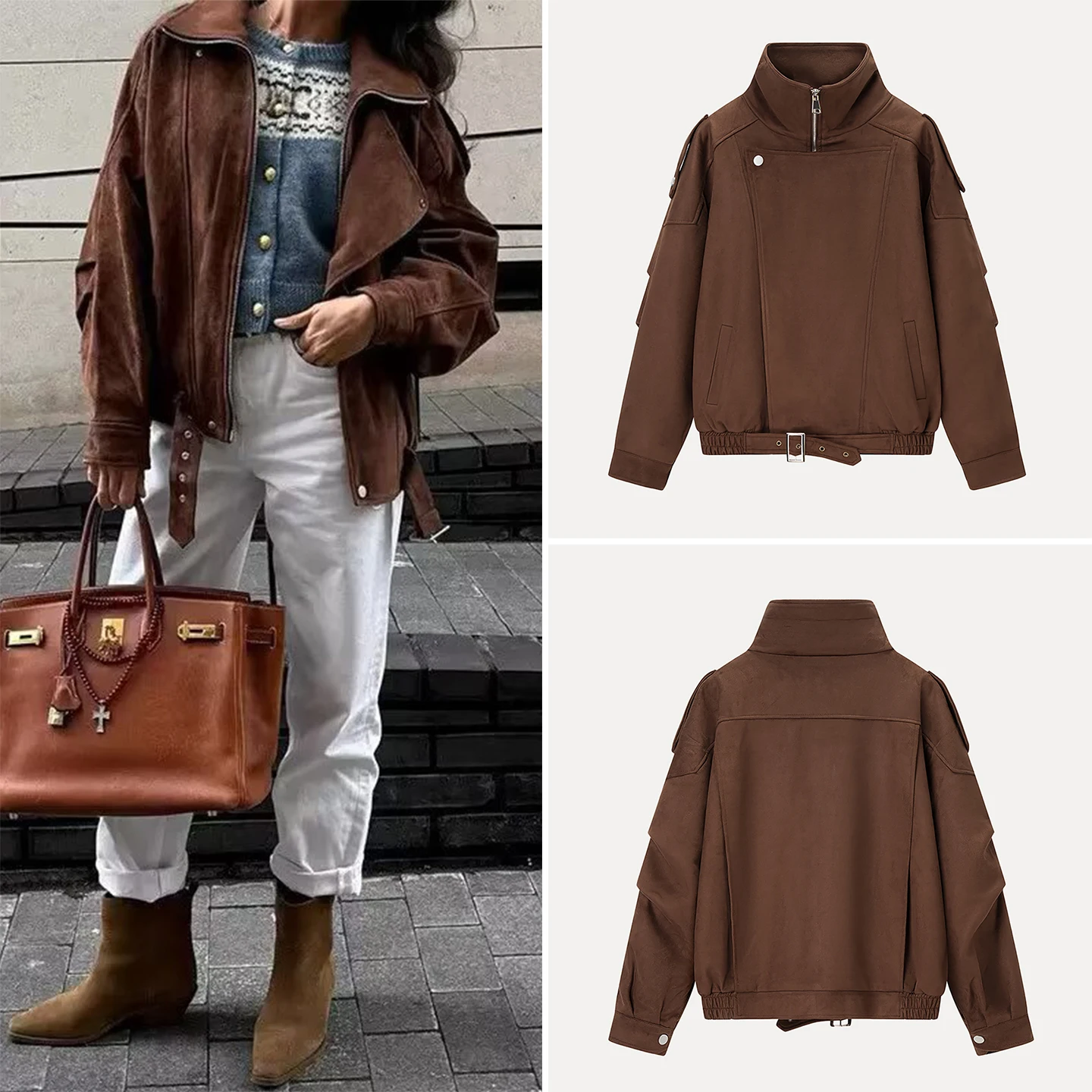 جاكيت نسائي قصير سميك بتصميم جديد لخريف 2025، ملابس الشارع على طراز الدراجات النارية، مع إمكانية التخصيص الشخصي، معطف Z ...