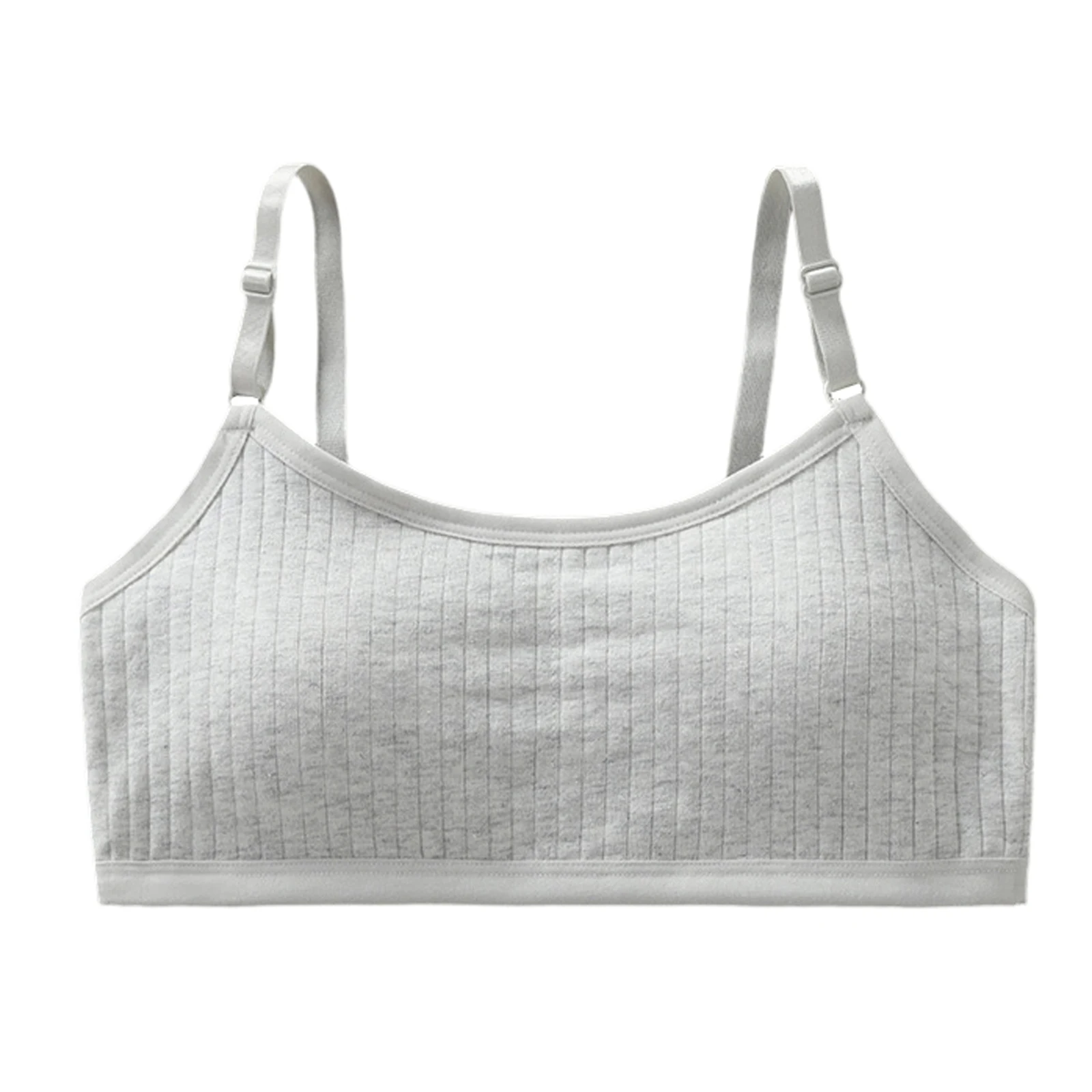 Girl's Solid Color Adjustable Shoulder Strap Sports Bra with Fixed Cup Basic Thin Soft and Comforatble Casual Tank Top Underwear