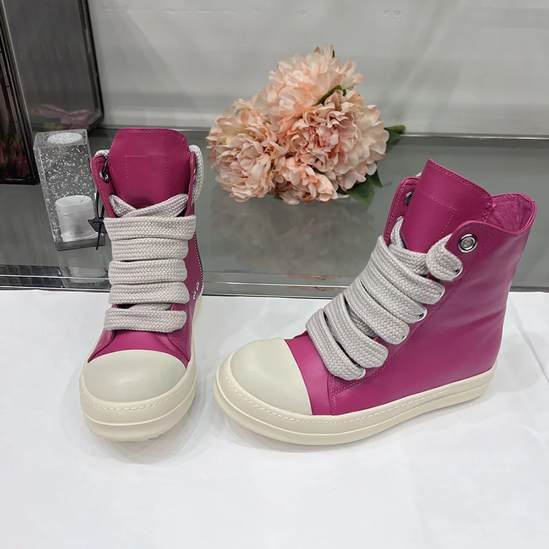 Freizeit schuhe Jumbo Schnürung Hauptlinie dicke Sohle rosa ro Luxus Designer Turnschuhe Leder Männer Frauen flache Stiefeletten High Top Reiß