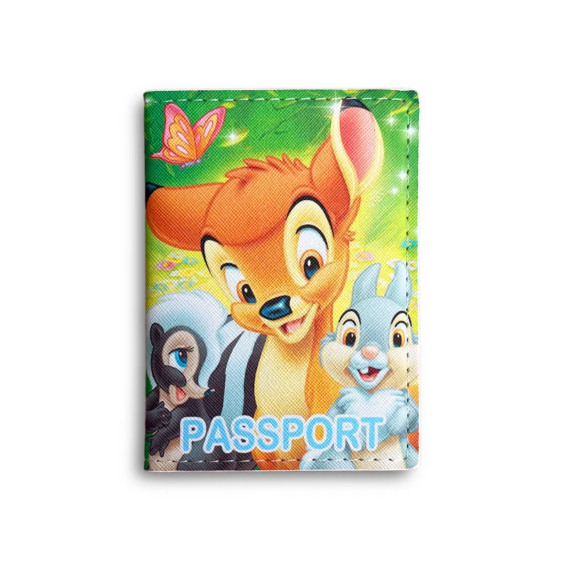 Disney Bambi Passport Cover Cartoon Print Girls Boys ID Card Holder PU Leather Travel Passport Case Lovely Passport Holder