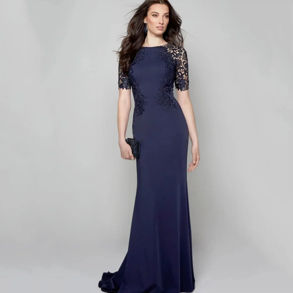 

Customized Formal Occasion Mother Dresses Elegant Mermaid Lace Wedding Party Gowns Short Sleeve Floor Length New Dress