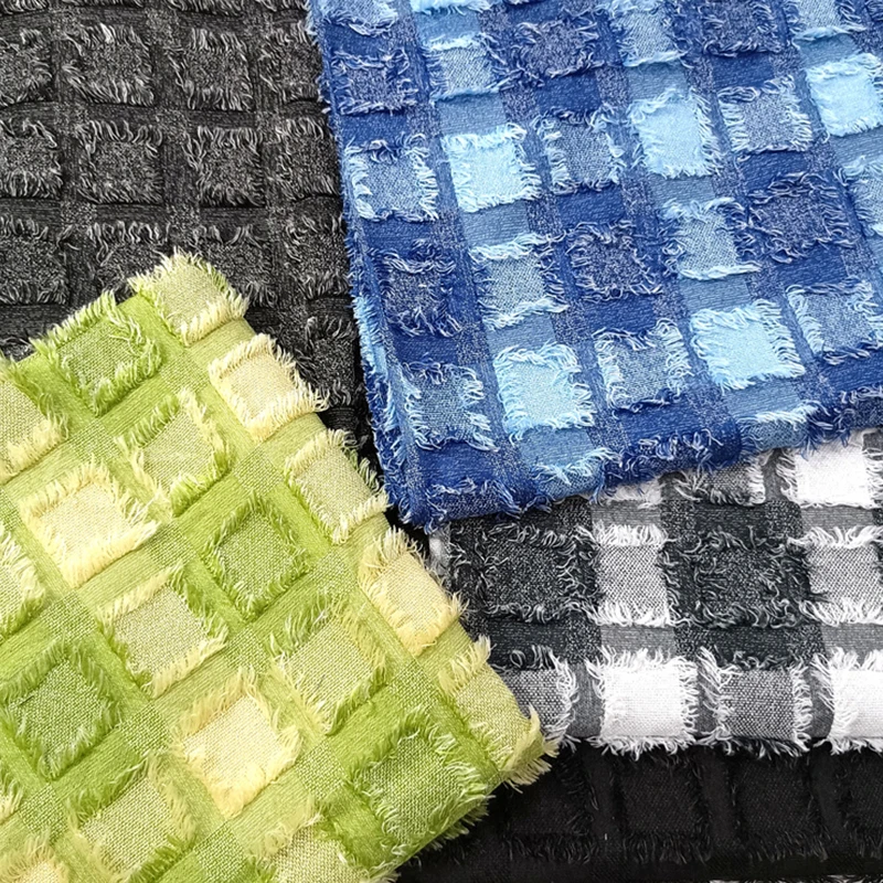 

50*150cm Tassels Square Plaid Pattern Yarn-dyed Jacquard Fabric Fashion Dress Texture Fabric DIY Sewing Designer Fabric