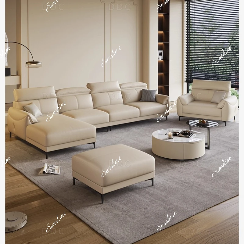 

Italian style, high backrest full leather, simple living room straight row, sofa small apartment