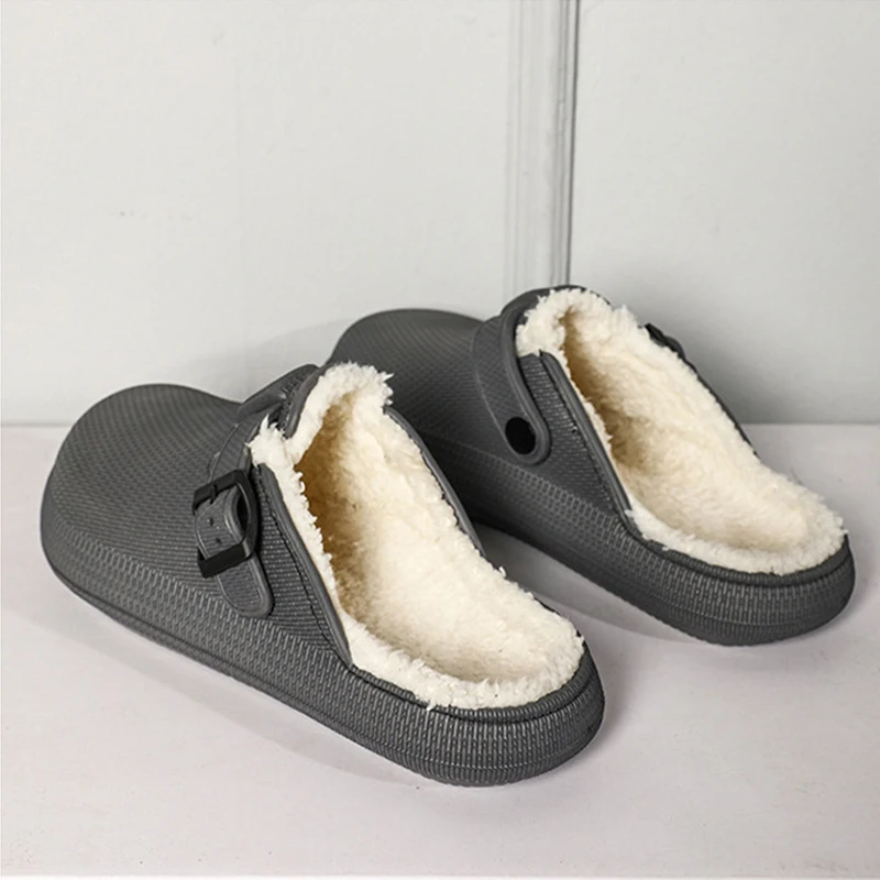 Cloud Clogs Slippers with Fur Men Women Garden Shoes Autumn Winter Warm Couples Anti-slip Slippers Fashion Outdoor Sandals