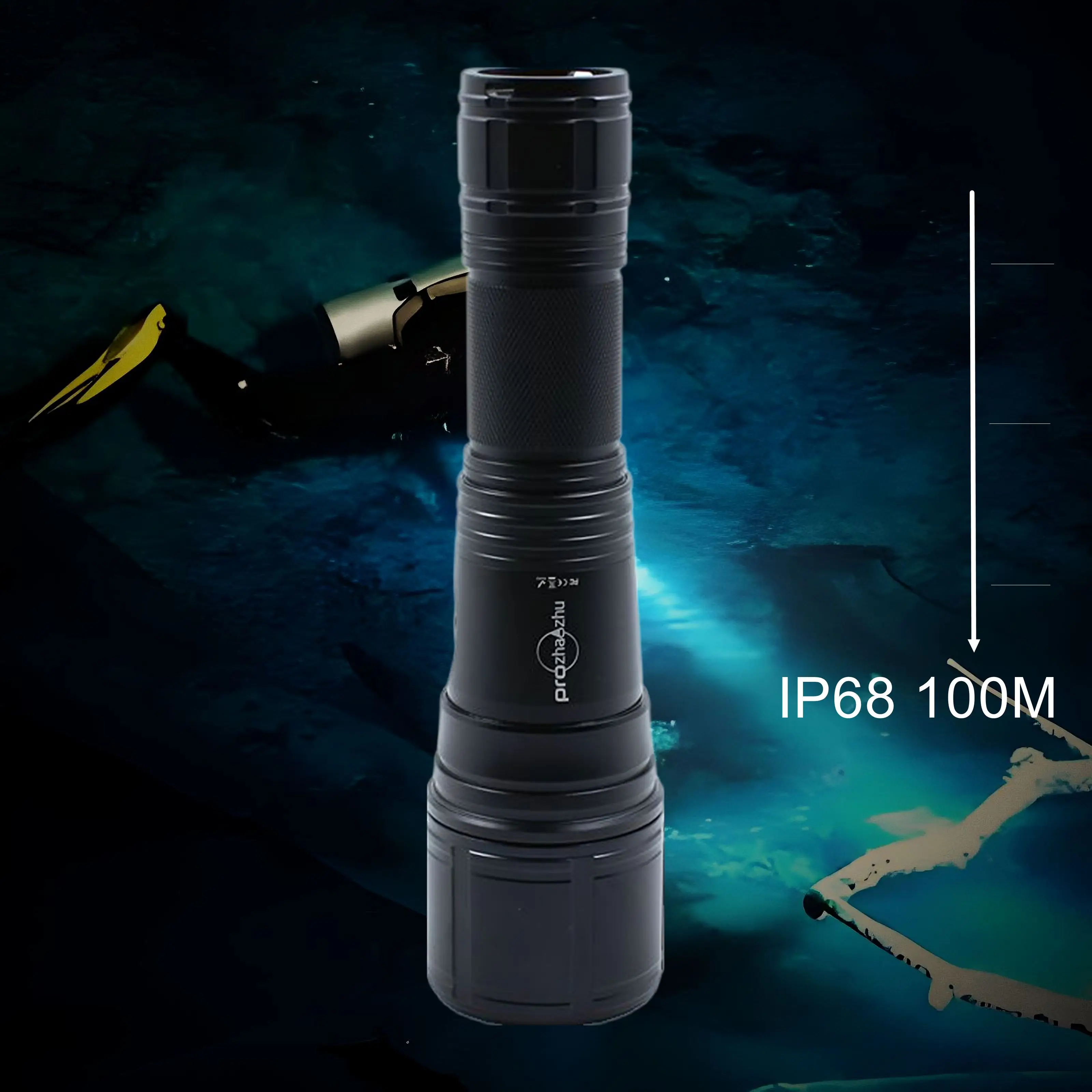 Professional 3000 Lumen IP68 100M Focus Zoom 26650 Multifunction H-L-SOS Rechargeable Diving Flashlight