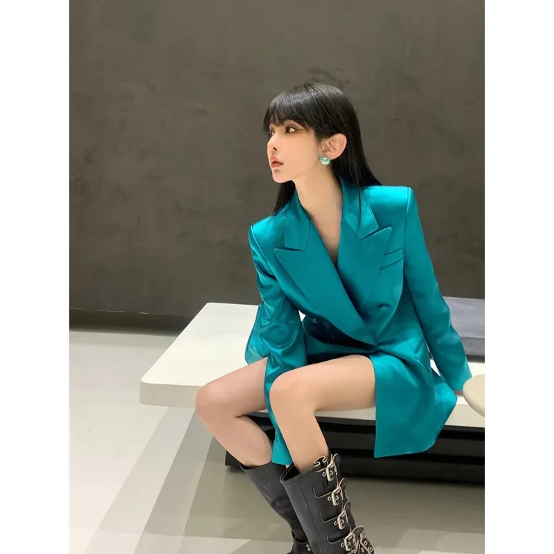 Satin Blazer for Women 2023 New Korean Style Chic Slim Fit Waist Commuter Simple Casual Versatile Jacket Female Office Lady Top