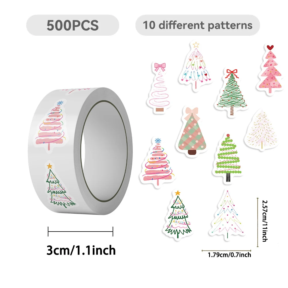 

500pcs/Roll Cute Cartoon Christmas Tree Reward Stickers Aesthetic Creative Decal Toy DIY Stationery Kawaii Journal Sticker Decor