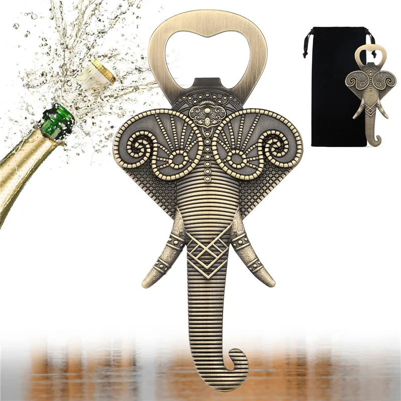 Vintage Elephant Nose Shape Beer Bottle Openers Metal Corkscrew for Kitchen Club Party Wedding Gift Set Barware Accessory