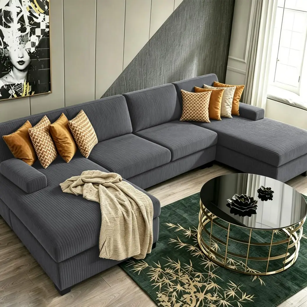 U-Shaped Sectional Sofa with Double Chaise, 108