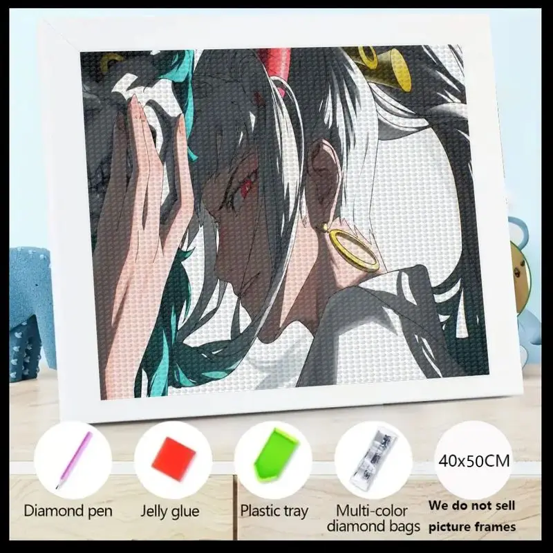

1PC 5D DIY Full Drill Diamond Painting Kit, Anime Girl with White Hair & Red Eyes, Manga Style Fantasy Female Character Diamond